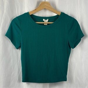 Bonzzolo Green Ribbed Short Sleeve Cropped Top Size Medium